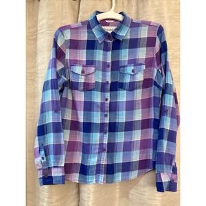 Aeropostale Women's Plaid Button Down Shirt L/G Purple‎ Blue Pink Long Sleeve